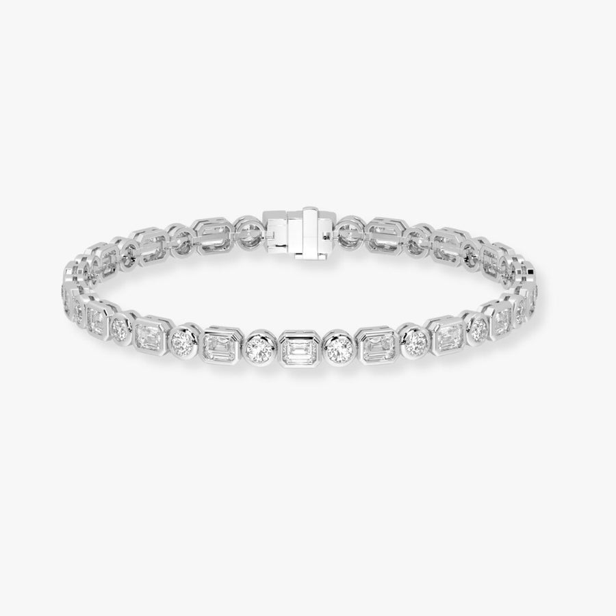 Bezel-Set Mixed-Cut Diamond Tennis Bracelet, 5.80ct total