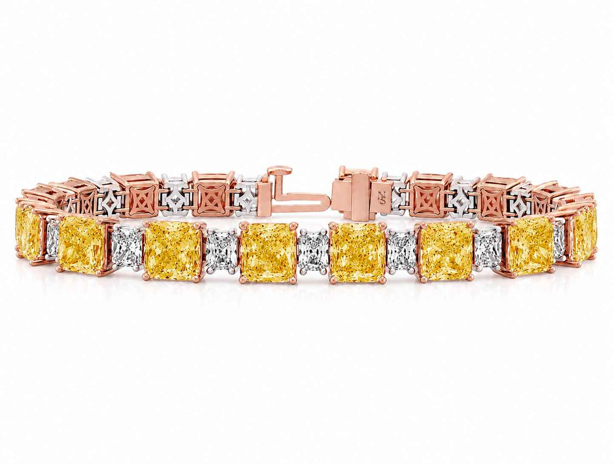 Bezel-Set Mixed-Cut Diamond Tennis Bracelet, 17.20ct total in Rose Gold