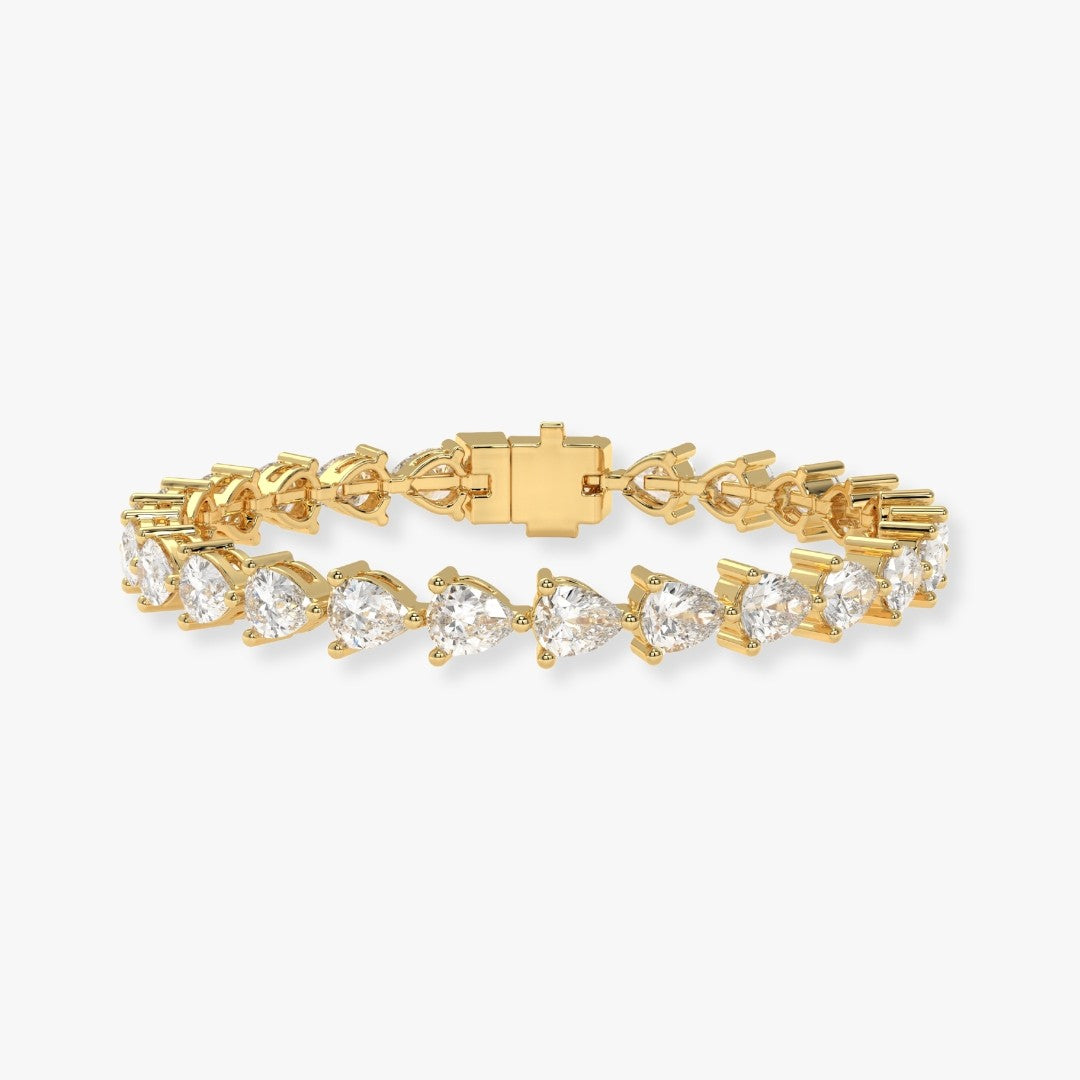 Bezel-Set Pear Diamond Tennis Bracelet, 5.60ct total in Yellow Gold