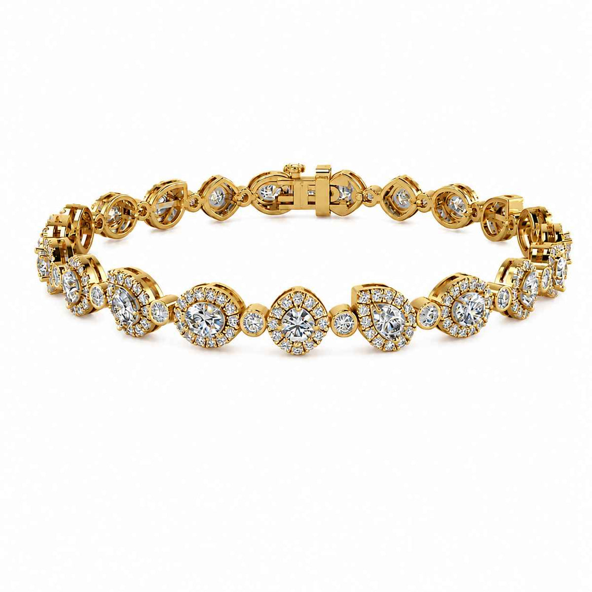 Mixed-Cut Diamond Halo Bracelet, 5.00ct total in Yellow Gold