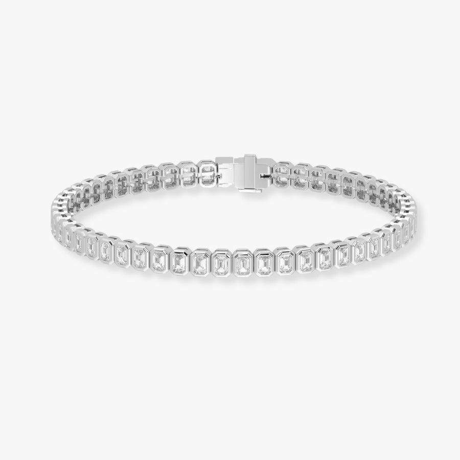 Bezel-Set Emerald-Cut Diamond Tennis Bracelet, 4.00ct total