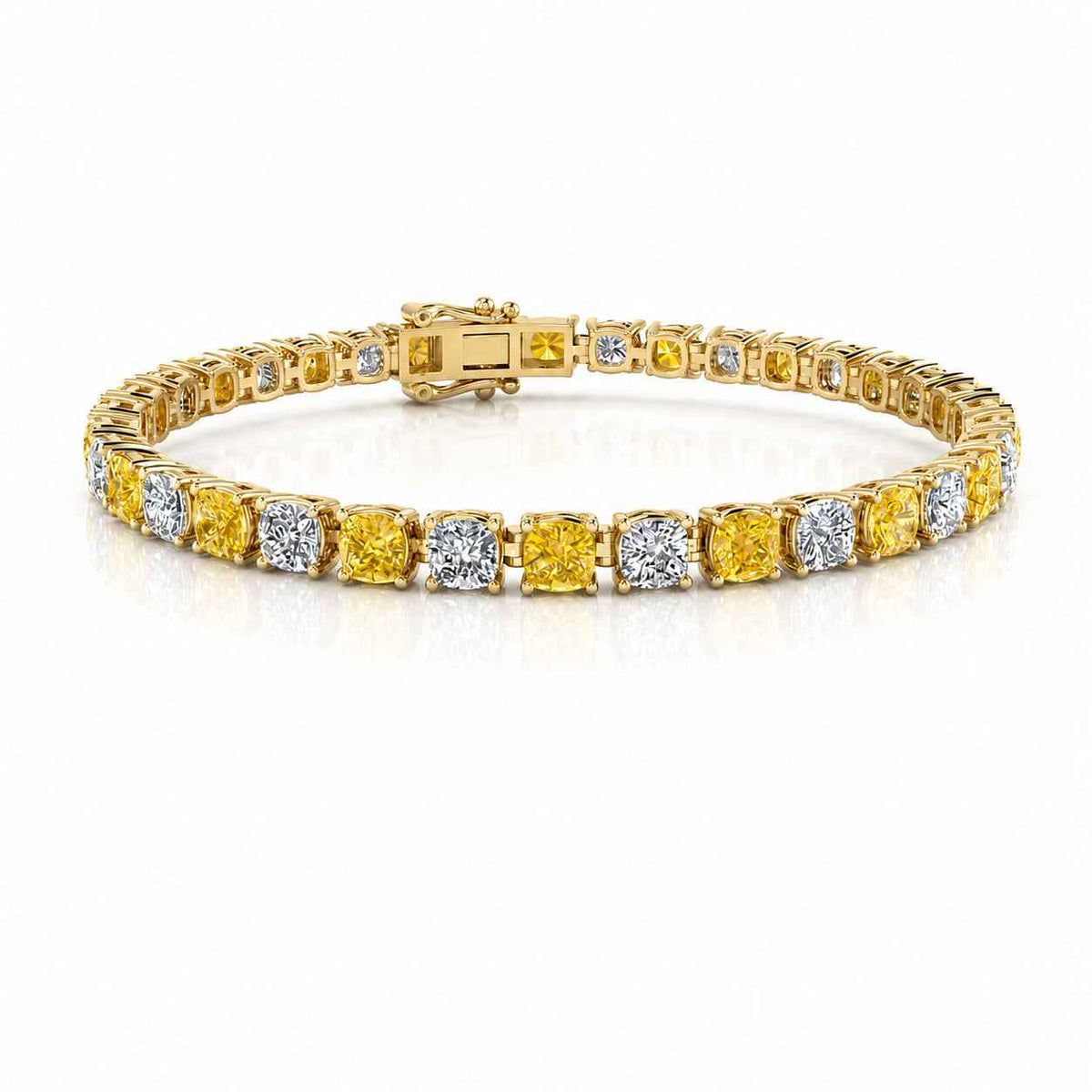 Four-Claw Cushion Diamond Tennis Bracelet, 14.00ct total in Yellow Gold