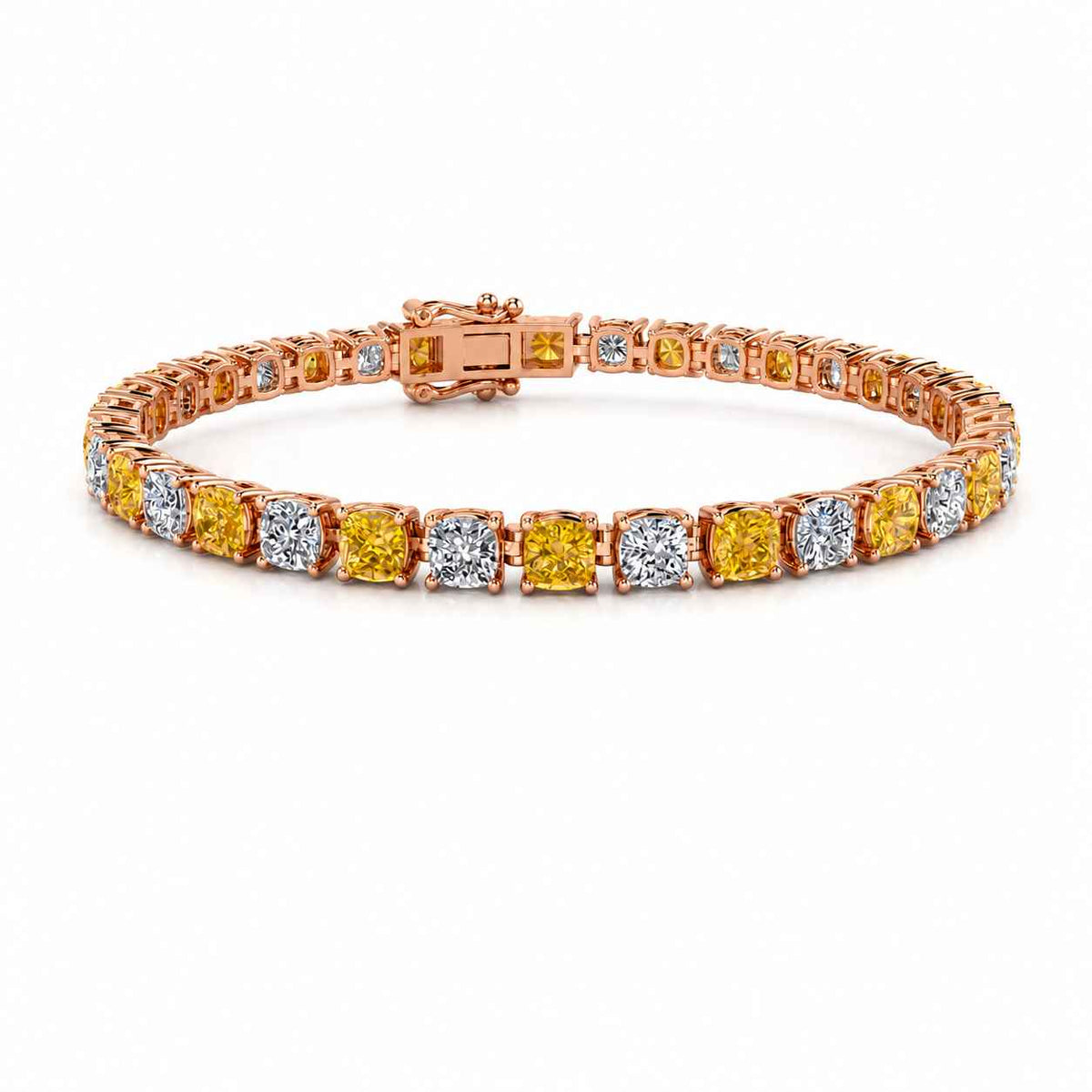 Four-Claw Cushion Diamond Tennis Bracelet, 14.00ct total in Rose Gold