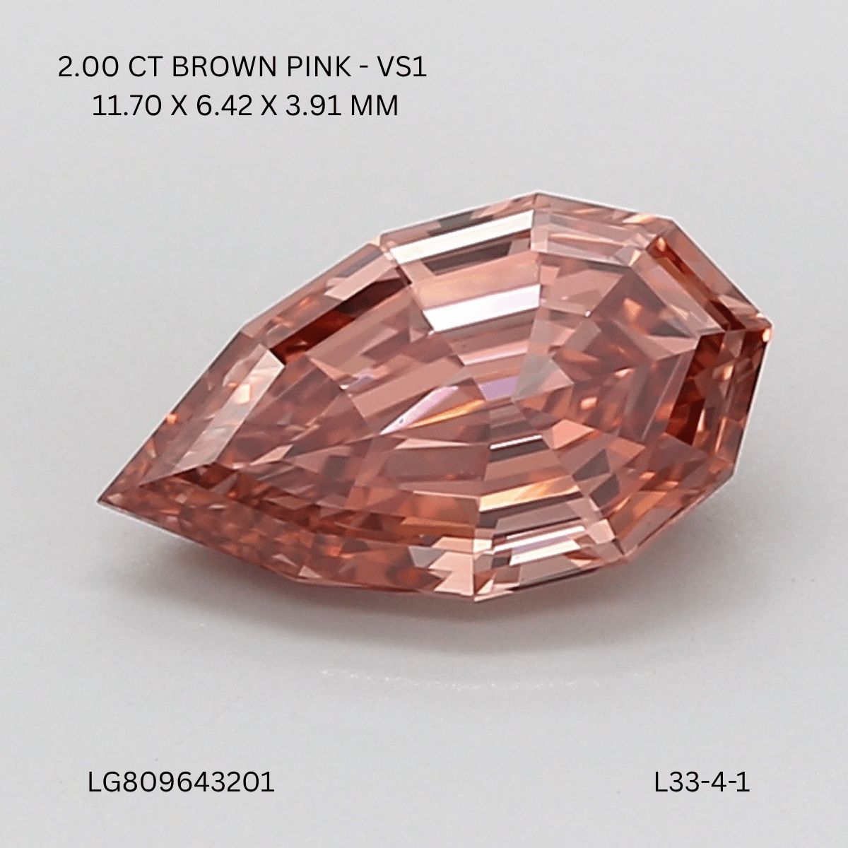 Pear Fancy Vivid Brown Pink Lab-grown Diamond 2ct VS1 loose diamond
