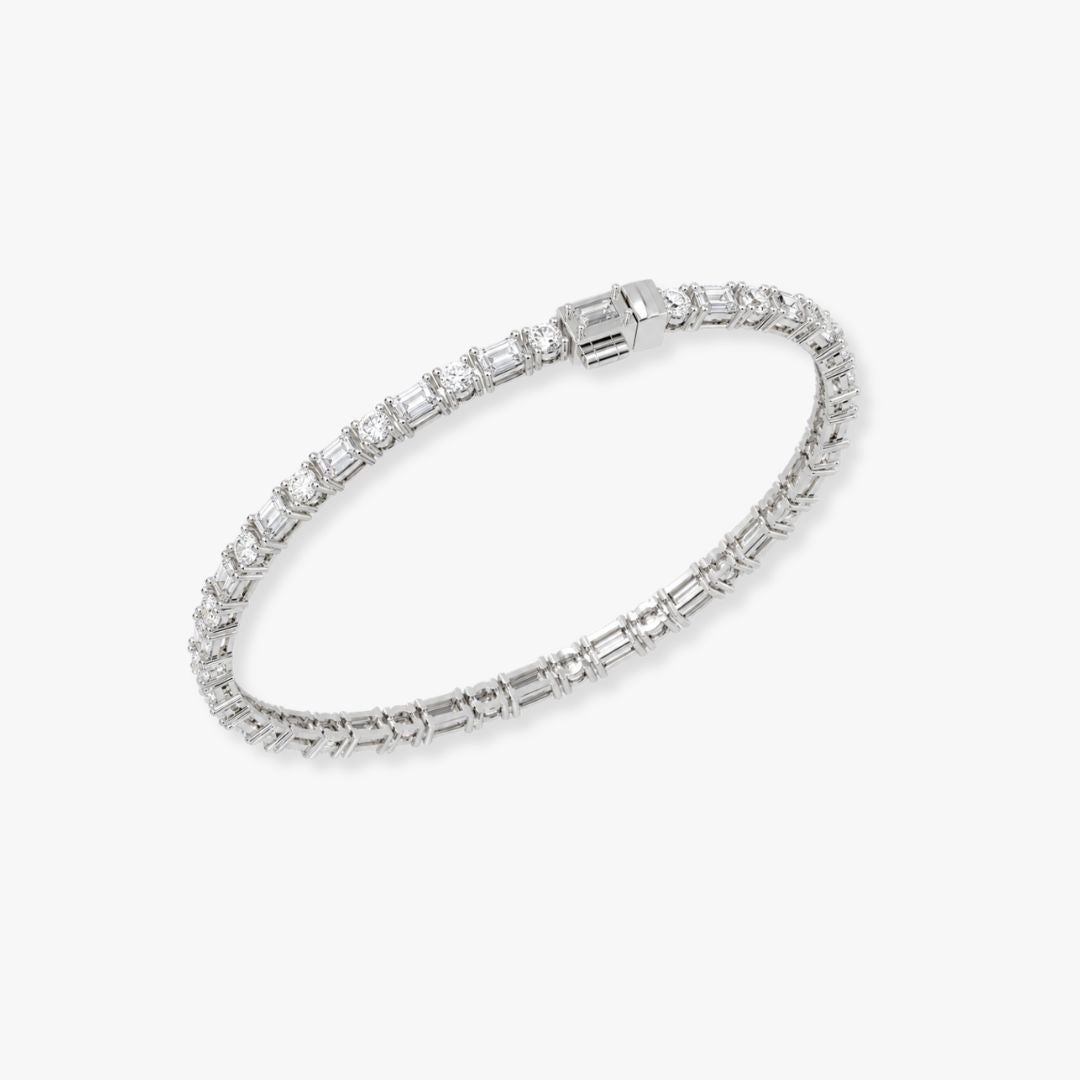Bezel-Set Mixed-Cut Diamond Tennis Bracelet, 6.85ct total in White Gold