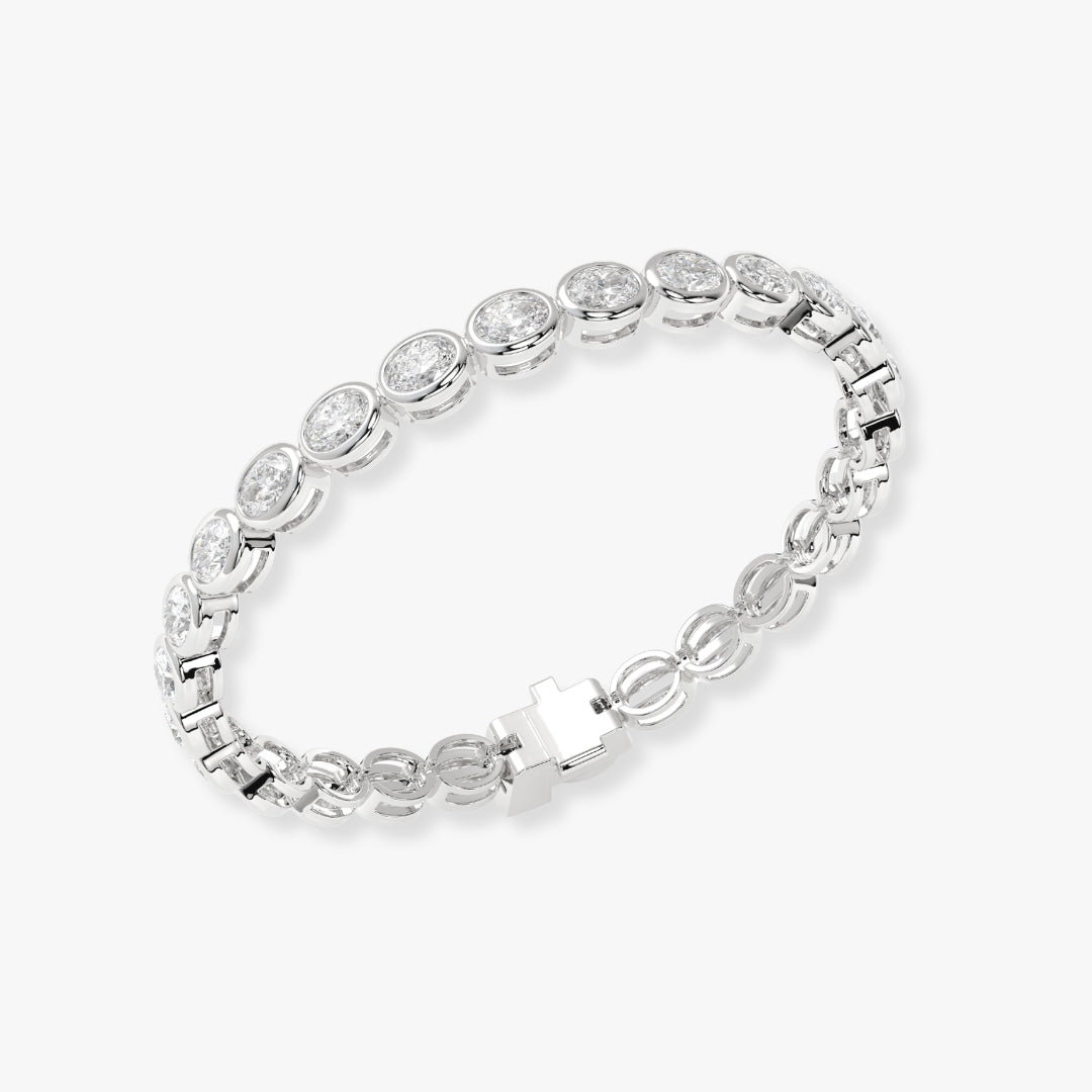 Bezel-Set Oval Diamond Tennis Bracelet, 9.10ct total in White Gold