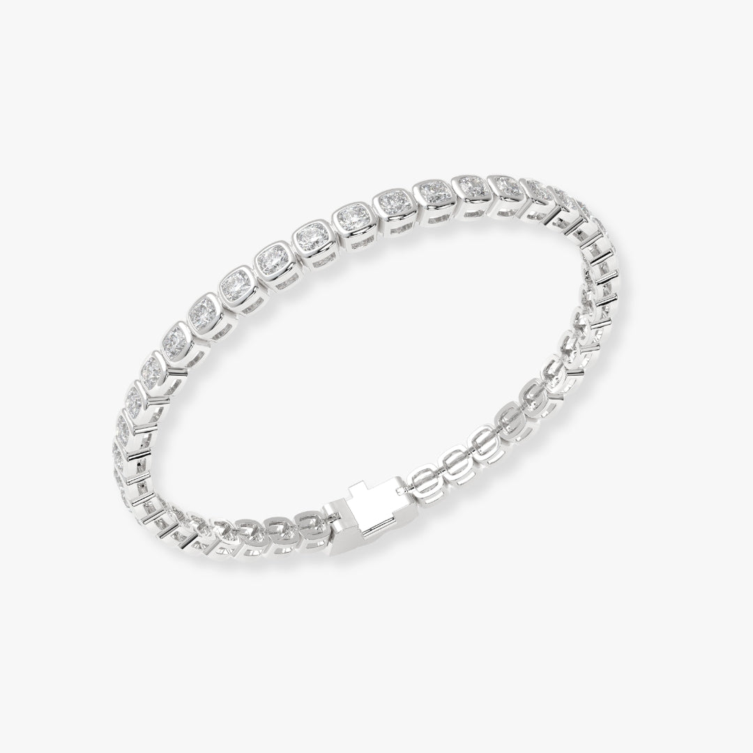 Bezel-Set Cushion Diamond Tennis Bracelet, 9.30ct total in White Gold