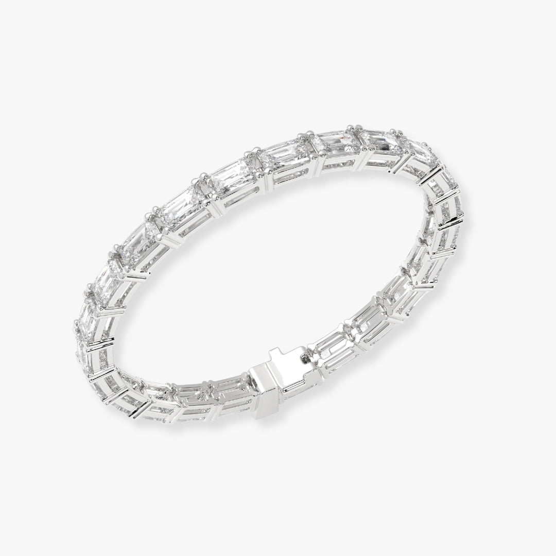 Bezel-Set Emerald-Cut Diamond Tennis Bracelet, 6.50ct total in White Gold