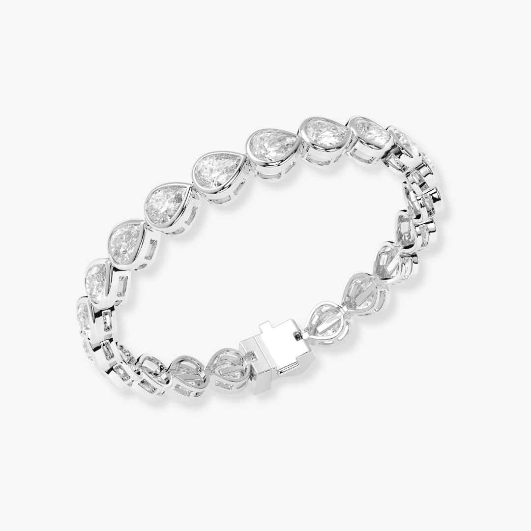 Bezel-Set Pear Diamond Tennis Bracelet, 2.90ct total in White Gold