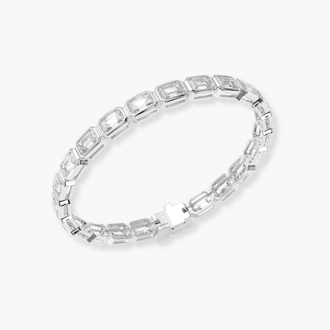 Bezel-Set Emerald-Cut Diamond Tennis Bracelet, 3.75ct total in White Gold