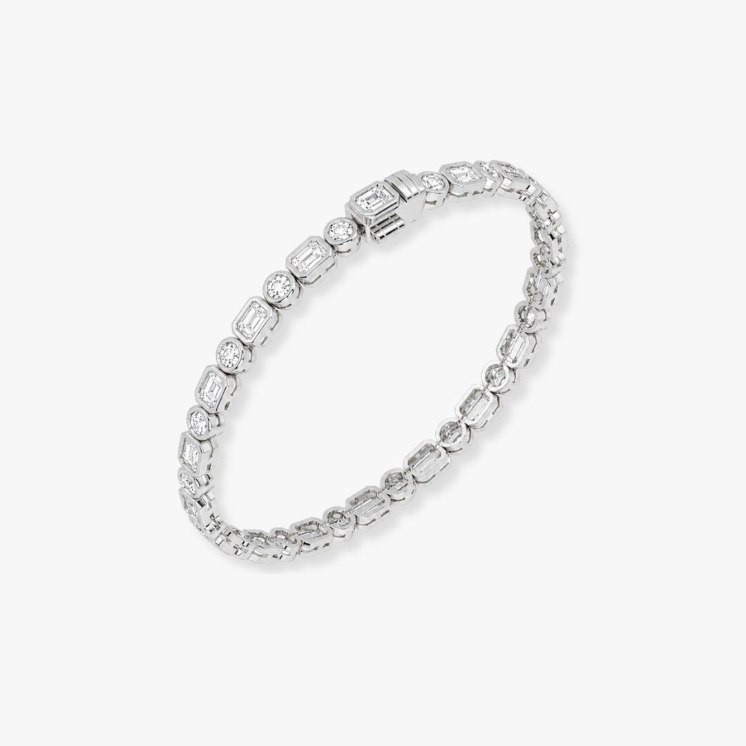 Bezel-Set Mixed-Cut Diamond Tennis Bracelet, 5.80ct total in White Gold