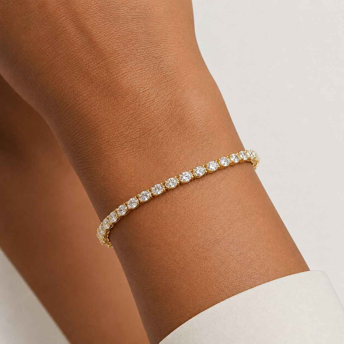 Bezel-Set Oval Diamond Tennis Bracelet, 6.00ct total in Yellow Gold