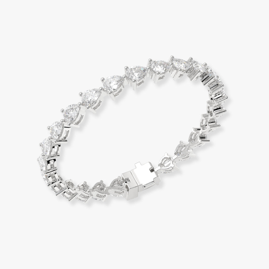 Bezel-Set Pear Diamond Tennis Bracelet, 5.60ct total in White Gold