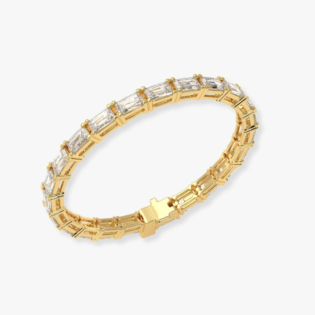 Bezel-Set Emerald-Cut Diamond Tennis Bracelet, 6.50ct total in Yellow Gold