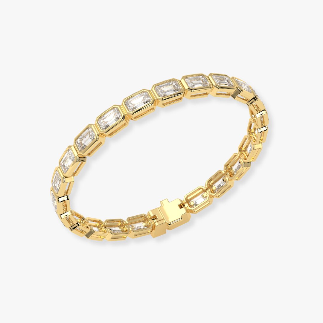 Bezel-Set Emerald-Cut Diamond Tennis Bracelet, 3.75ct total in Yellow Gold