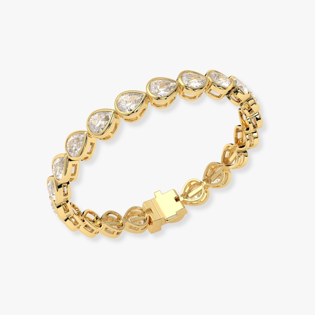 Bezel-Set Pear Diamond Tennis Bracelet, 2.90ct total in Yellow Gold