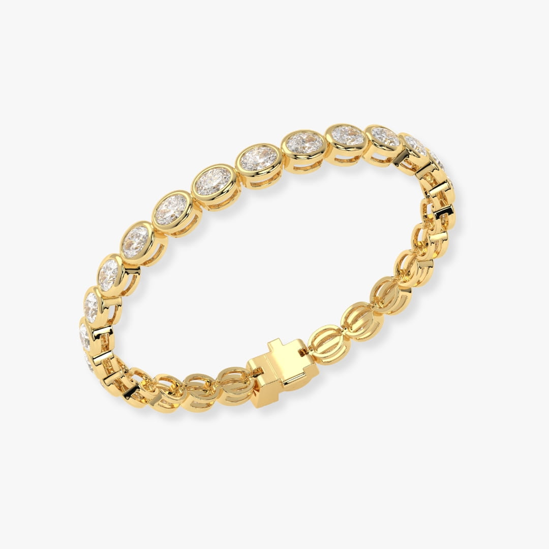 Bezel-Set Oval Diamond Tennis Bracelet, 9.10ct total in Yellow Gold