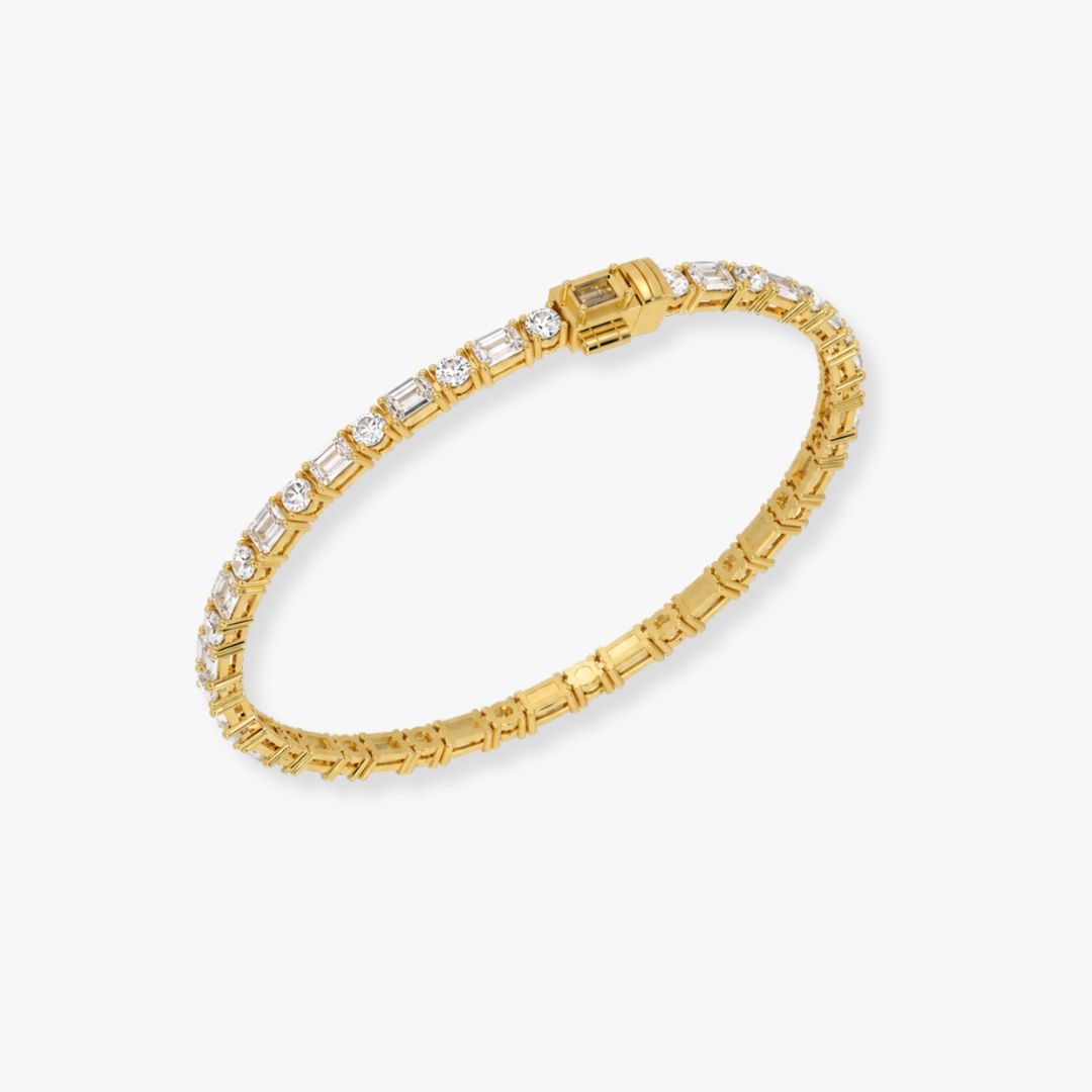Bezel-Set Mixed-Cut Diamond Tennis Bracelet, 6.85ct total in Yellow Gold