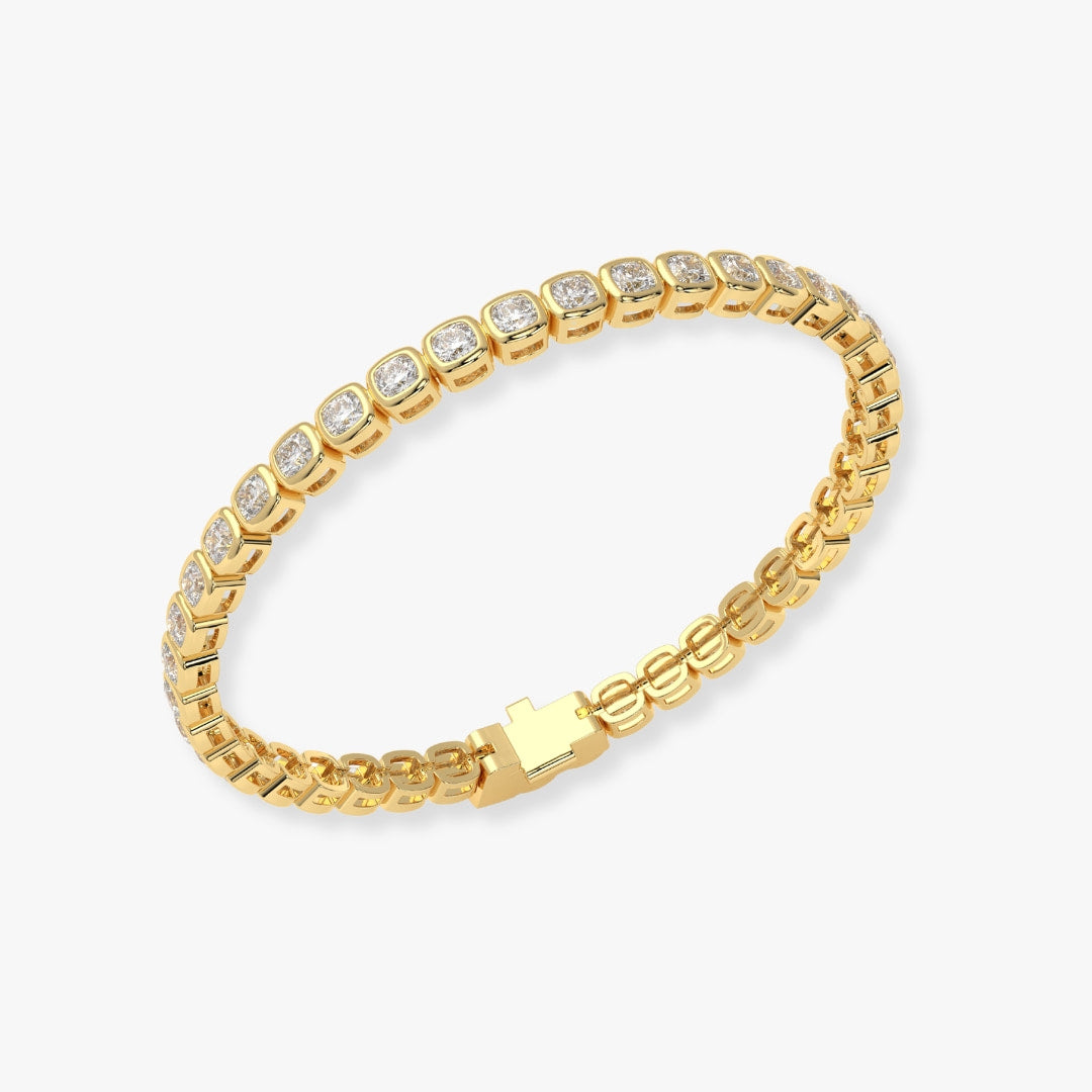 Bezel-Set Cushion Diamond Tennis Bracelet, 9.30ct total in Yellow Gold