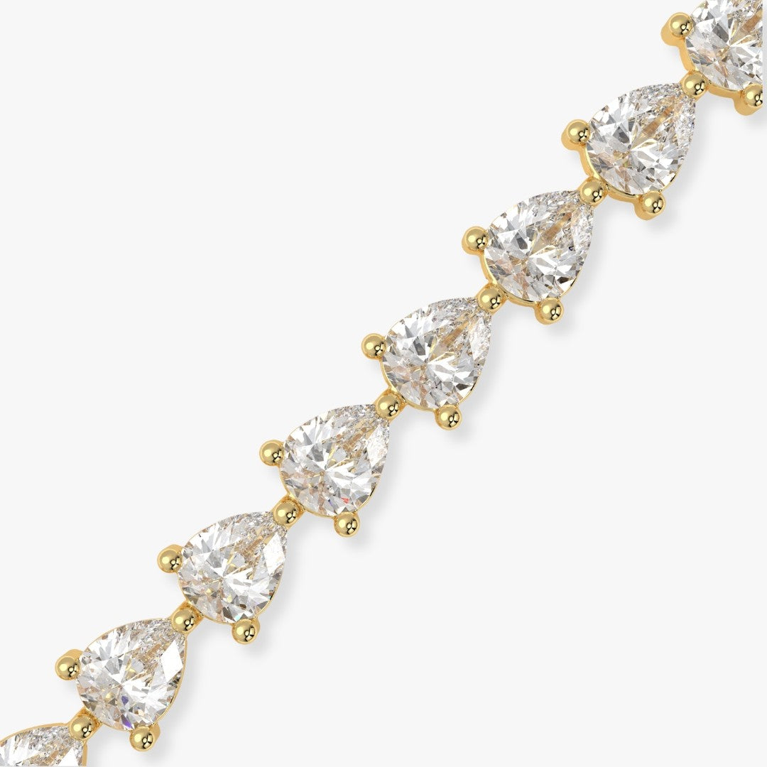 Bezel-Set Pear Diamond Tennis Bracelet, 5.60ct total in Yellow Gold