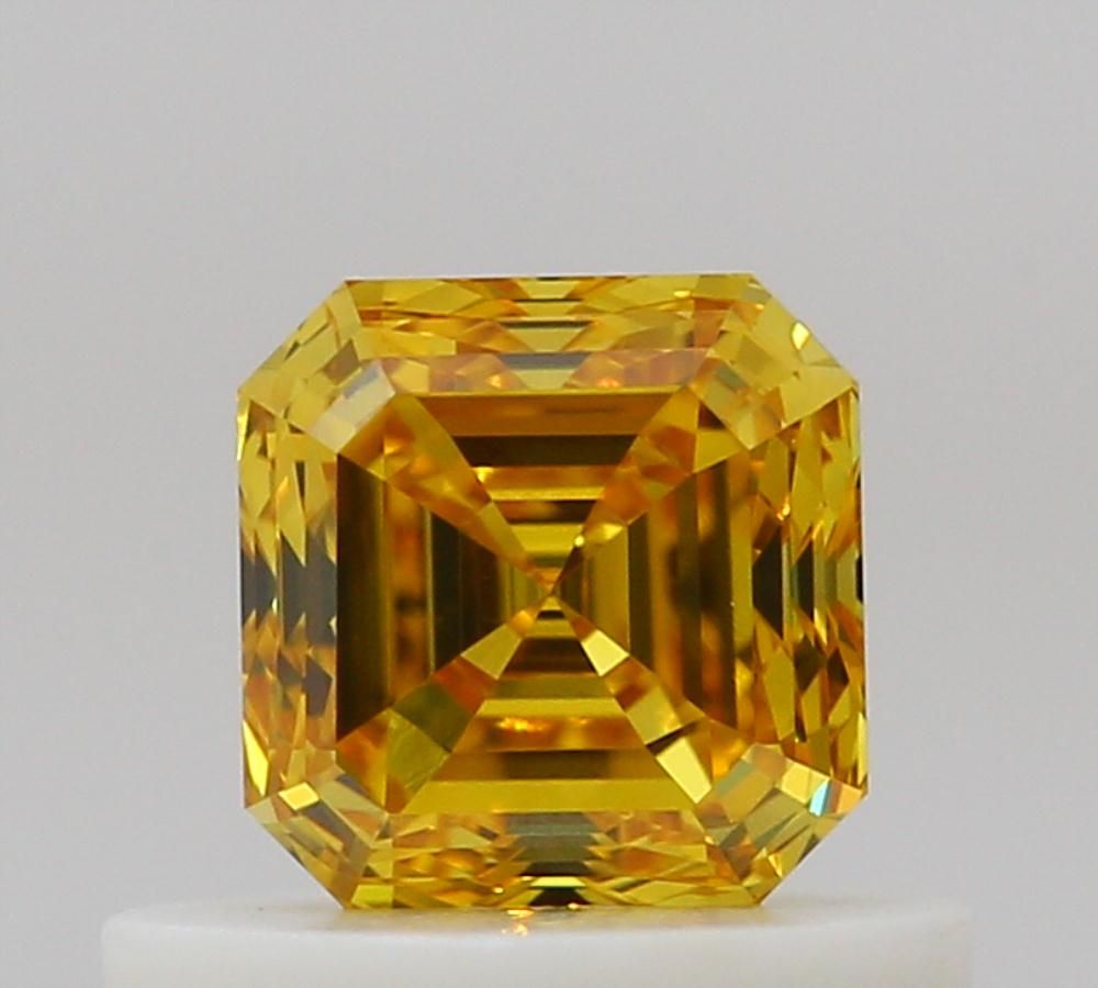Asscher Fancy Vivid Orangey Yellow Natural Diamond 0.51ct VS1 loose diamond