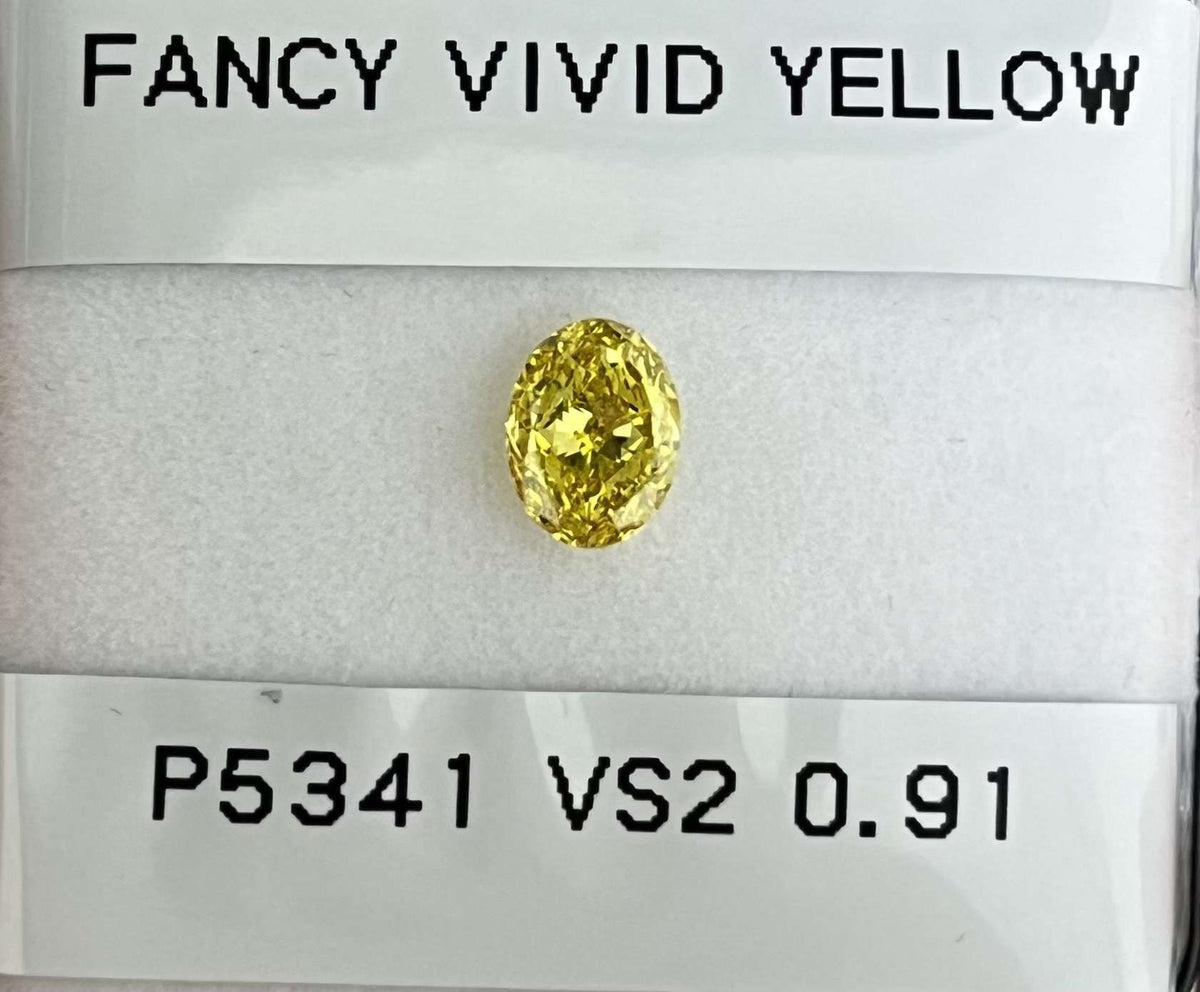 Oval Fancy Vivid Yellow Natural Diamond 0.91ct VS2 loose diamond