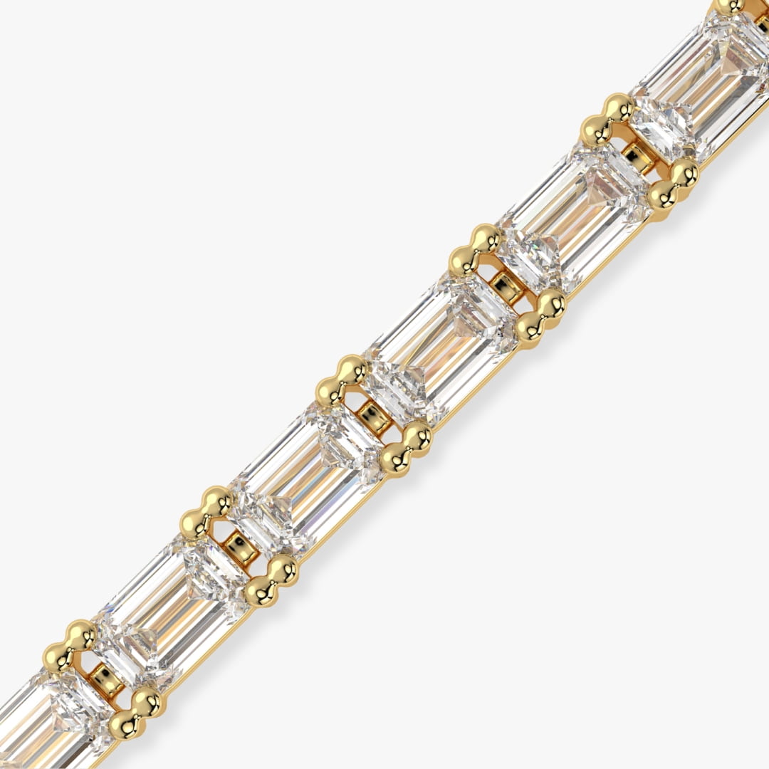 Bezel-Set Emerald-Cut Diamond Tennis Bracelet, 6.50ct total in Yellow Gold
