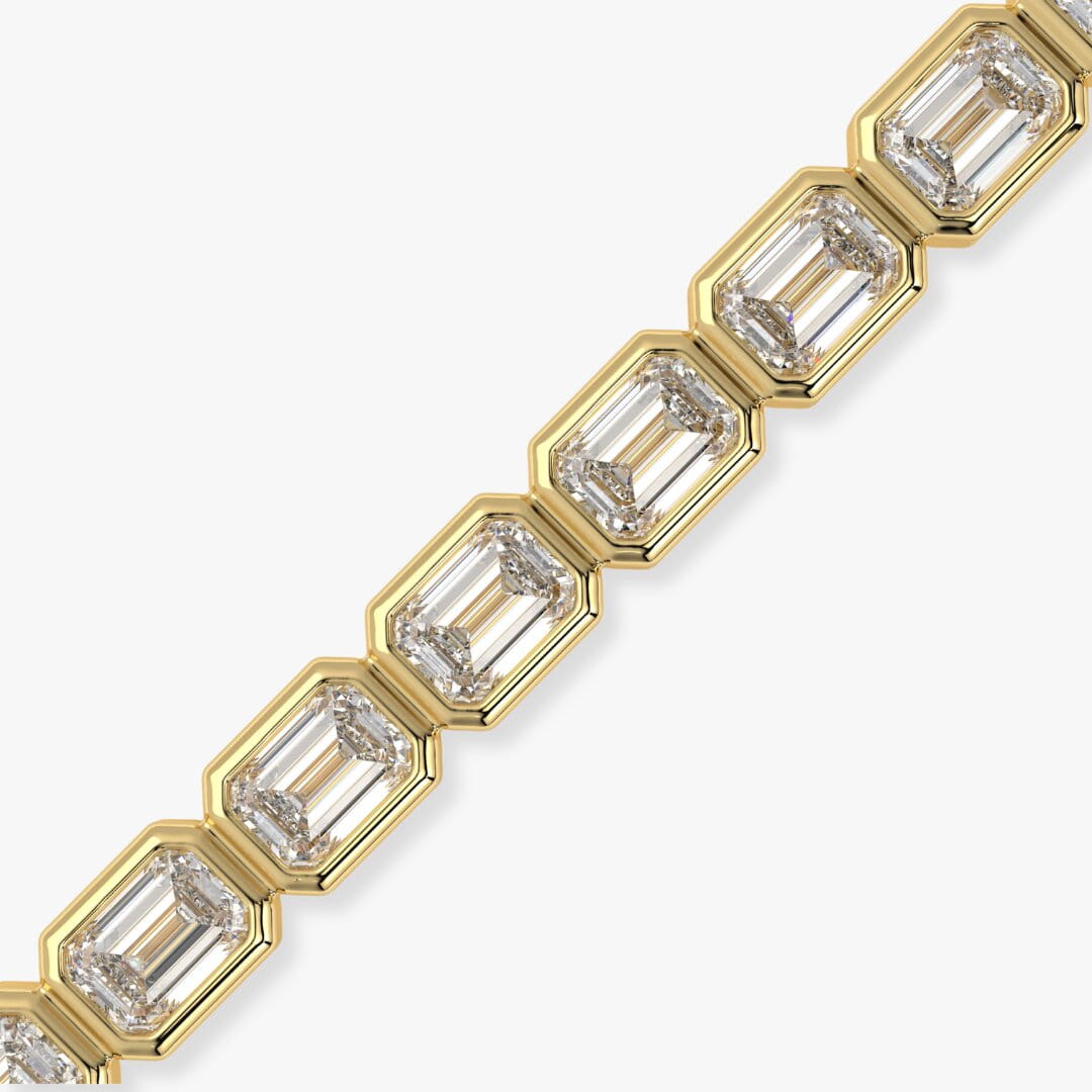 Bezel-Set Emerald-Cut Diamond Tennis Bracelet, 3.75ct total in Yellow Gold