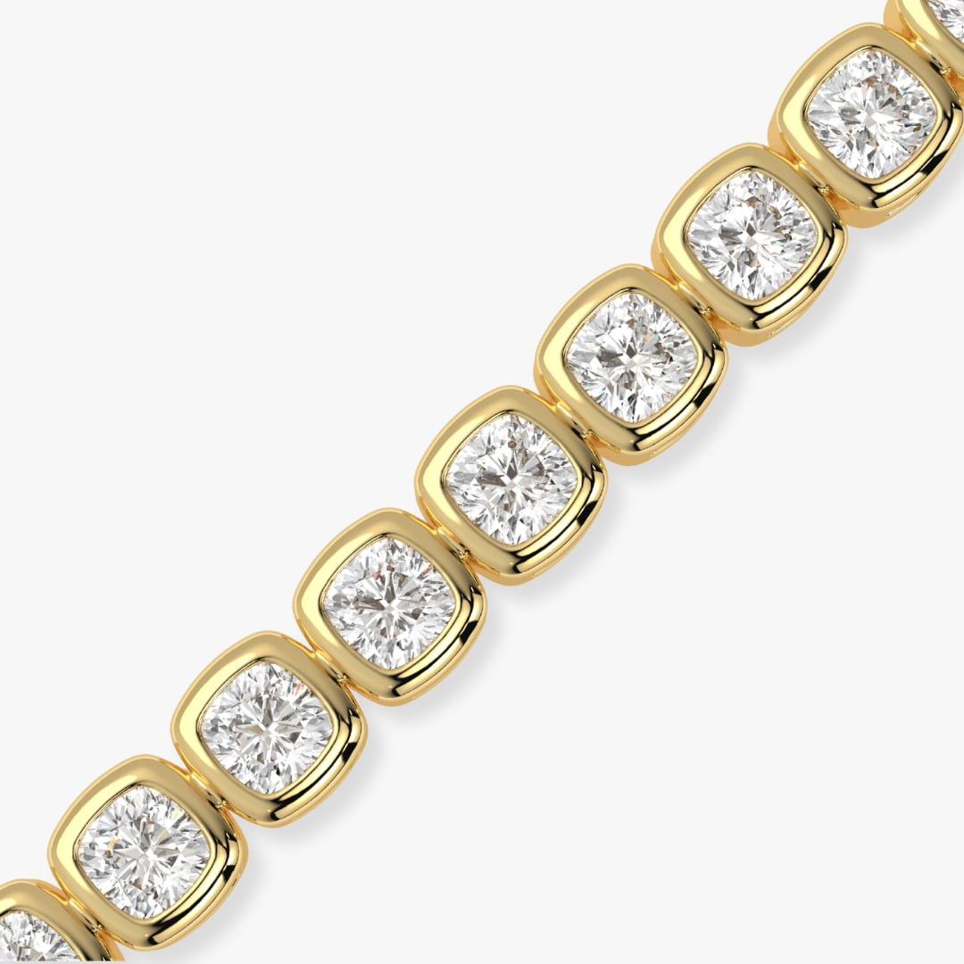 Bezel-Set Cushion Diamond Tennis Bracelet, 9.30ct total in Yellow Gold