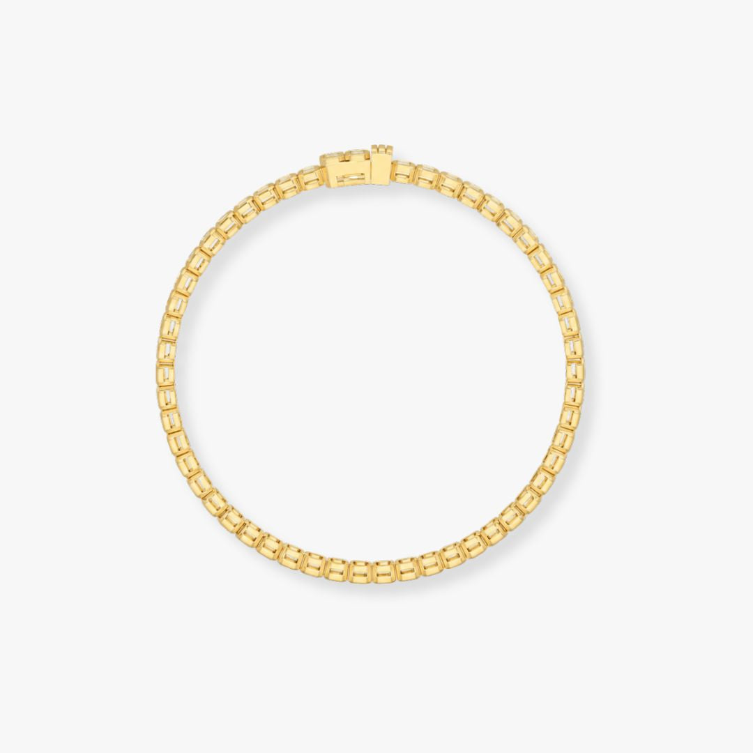 Bezel-Set Emerald-Cut Diamond Tennis Bracelet, 4.00ct total in Yellow Gold