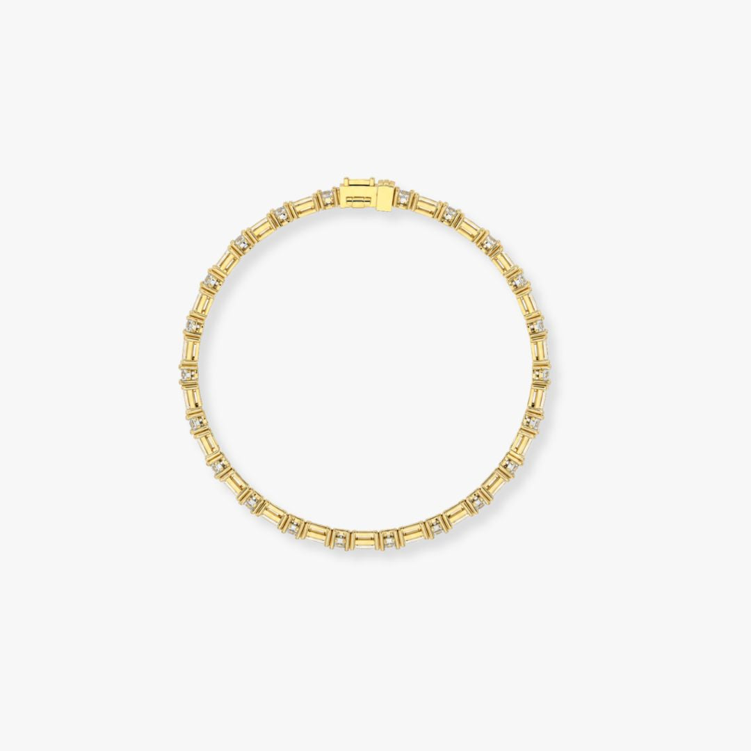 Bezel-Set Mixed-Cut Diamond Tennis Bracelet, 6.85ct total in Yellow Gold