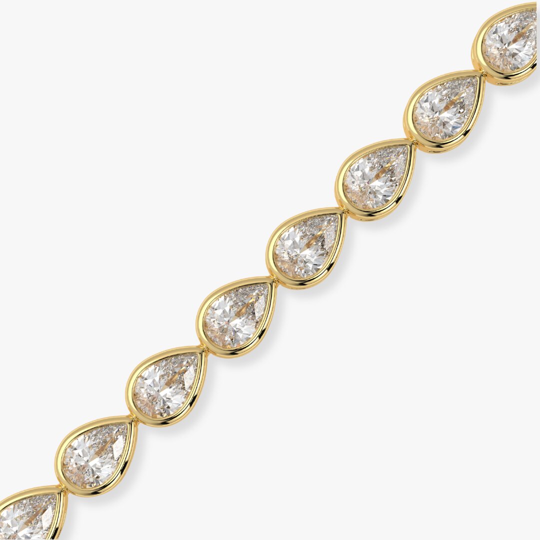 Bezel-Set Pear Diamond Tennis Bracelet, 2.90ct total in Yellow Gold