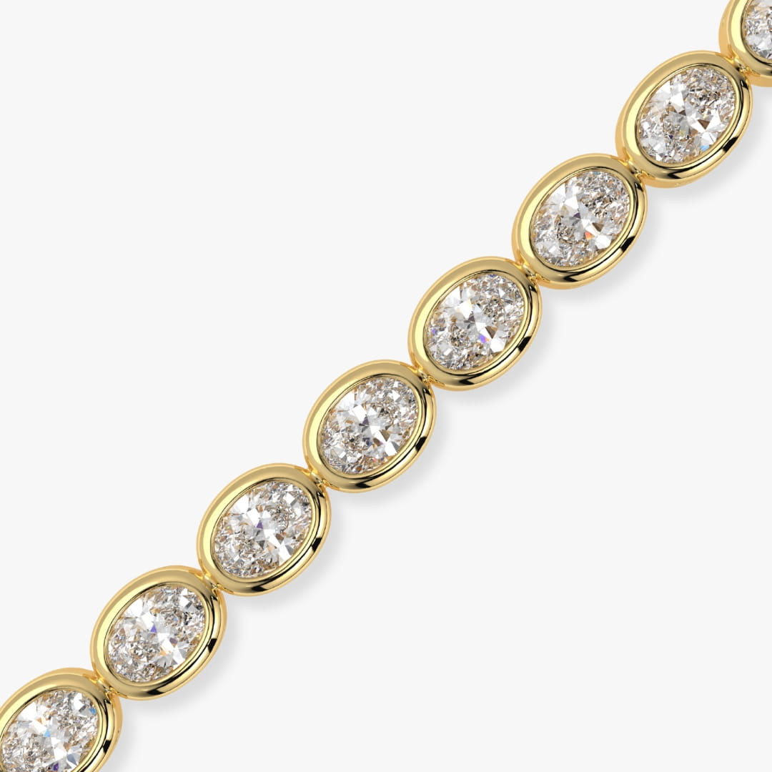Bezel-Set Oval Diamond Tennis Bracelet, 9.10ct total in Yellow Gold