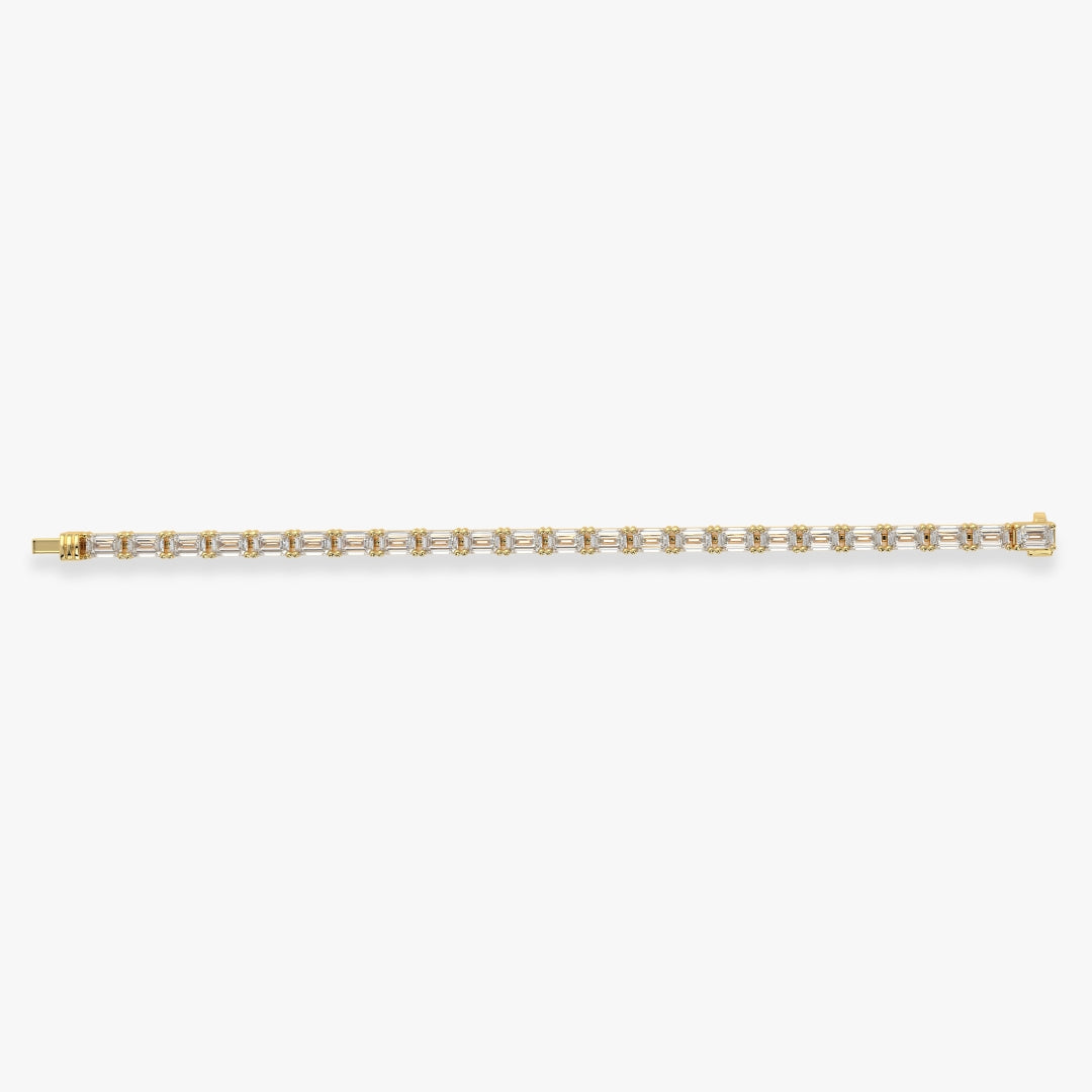 Bezel-Set Emerald-Cut Diamond Tennis Bracelet, 6.50ct total in Yellow Gold