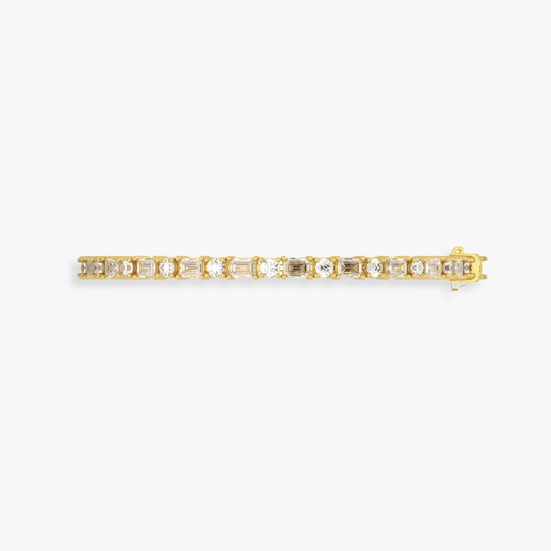 Bezel-Set Mixed-Cut Diamond Tennis Bracelet, 6.85ct total in Yellow Gold