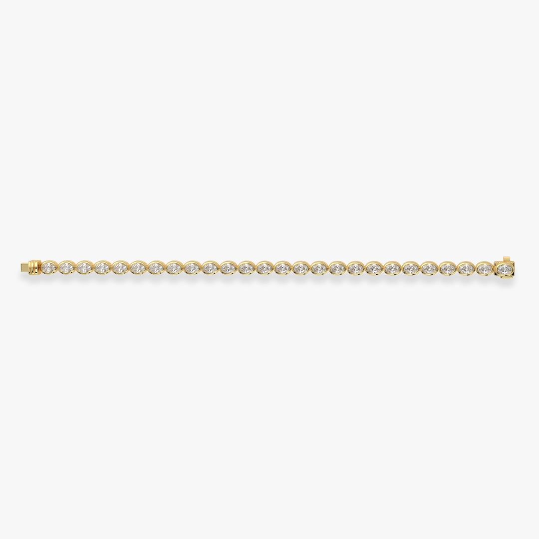 Bezel-Set Oval Diamond Tennis Bracelet, 9.10ct total in Yellow Gold