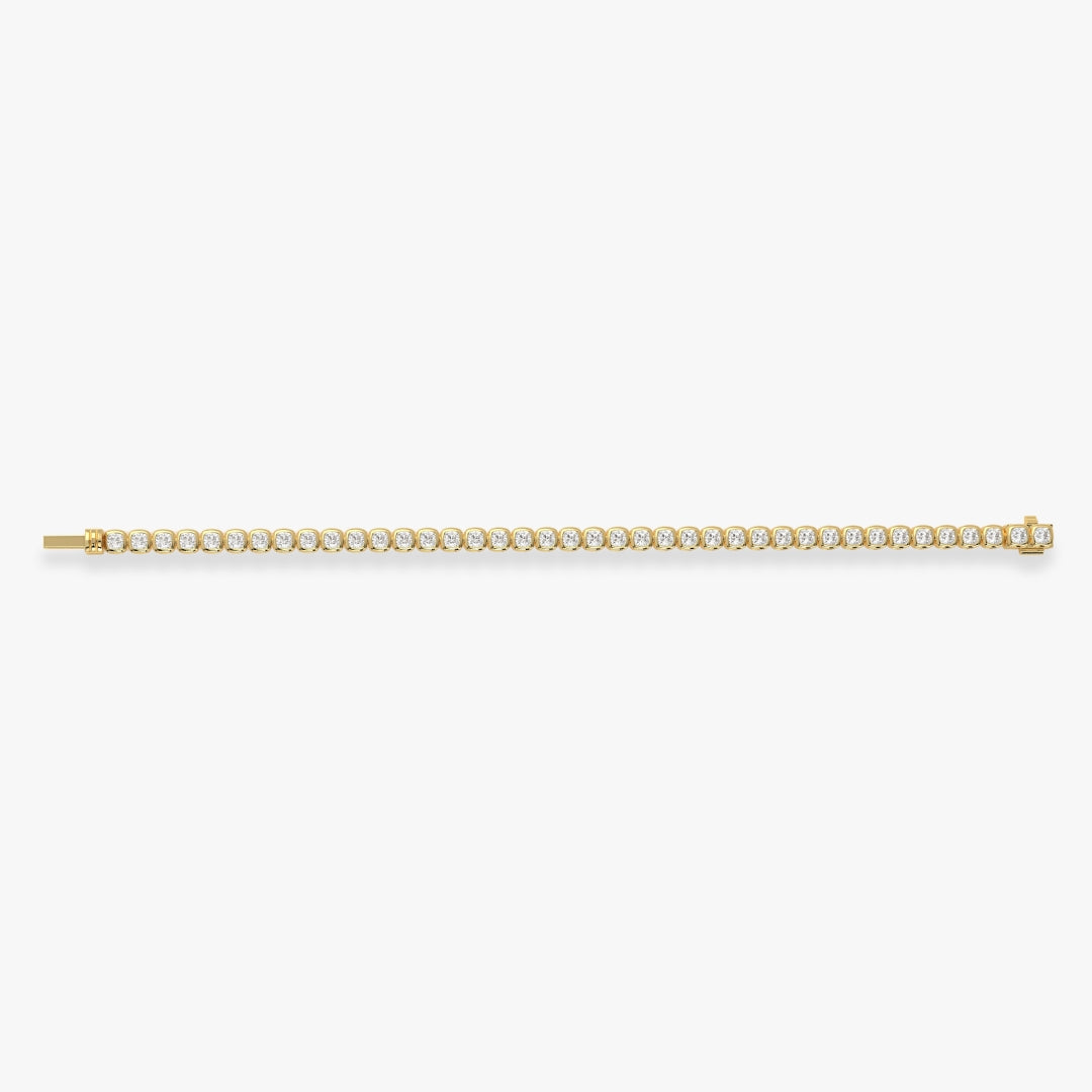 Bezel-Set Cushion Diamond Tennis Bracelet, 9.30ct total in Yellow Gold