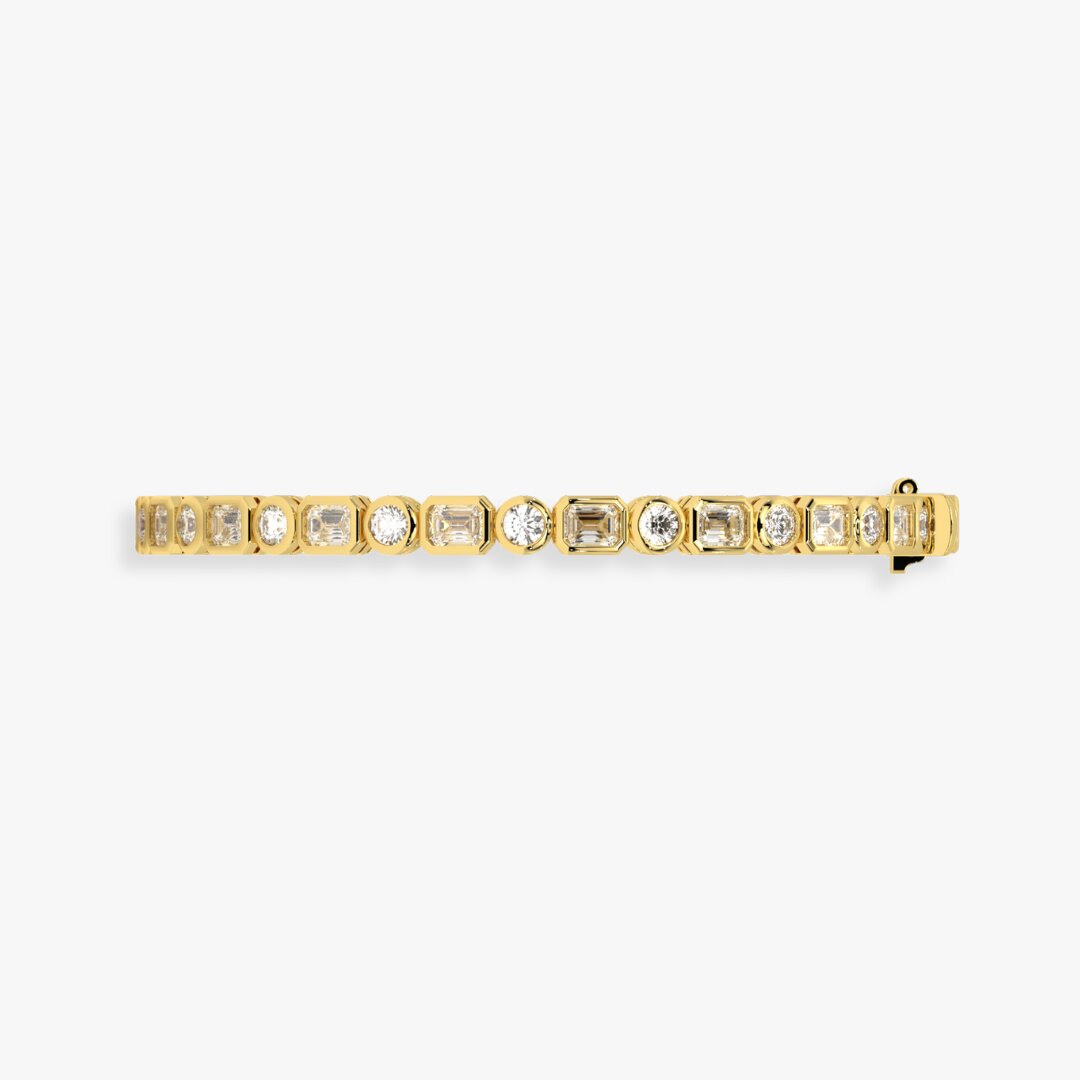 Bezel-Set Mixed-Cut Diamond Tennis Bracelet, 5.80ct total in Yellow Gold