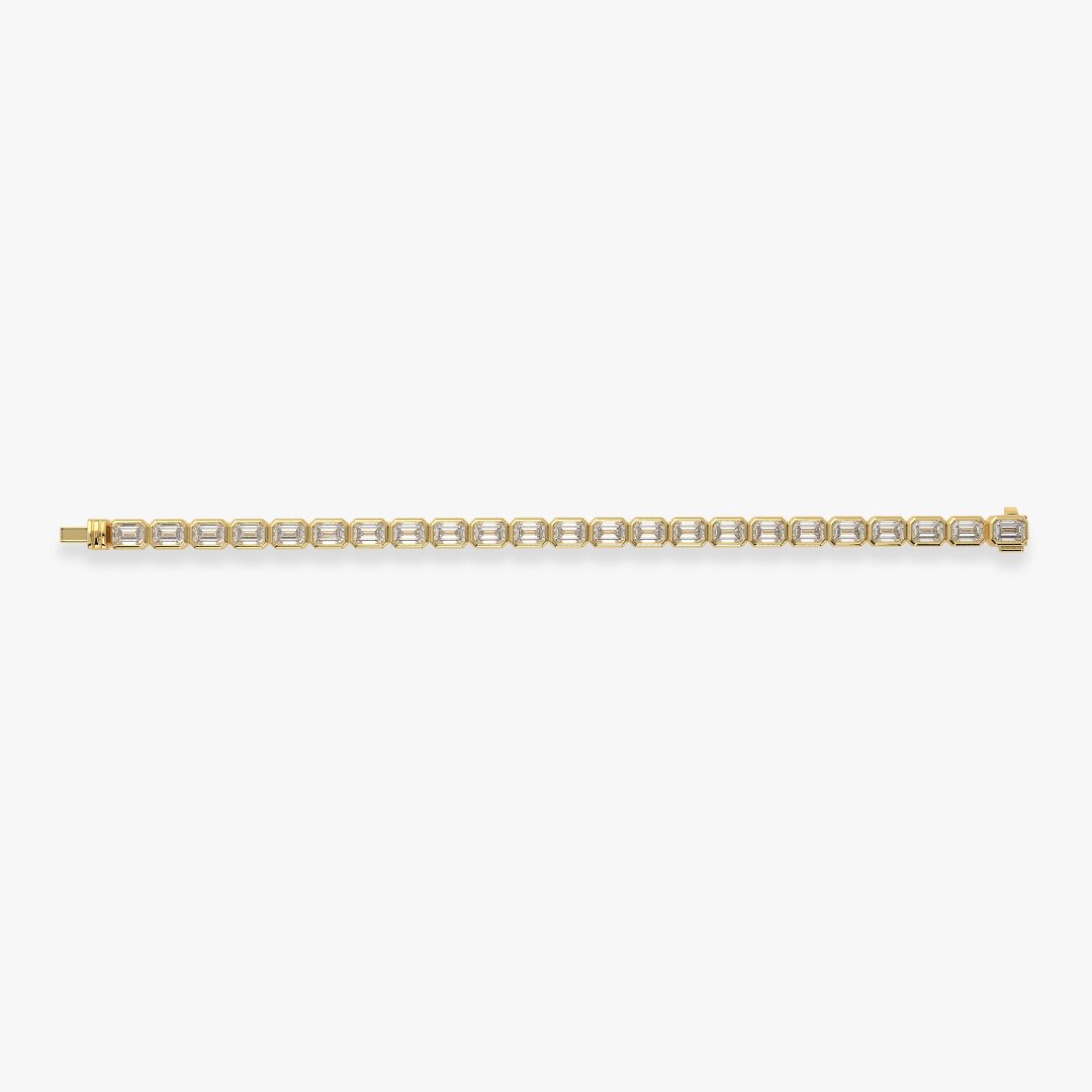 Bezel-Set Emerald-Cut Diamond Tennis Bracelet, 3.75ct total in Yellow Gold