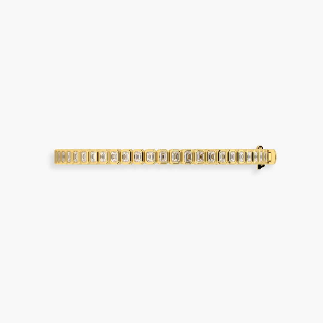 Bezel-Set Emerald-Cut Diamond Tennis Bracelet, 4.00ct total in Yellow Gold