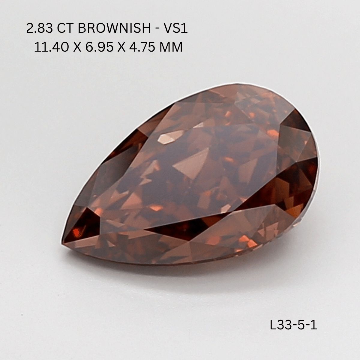 Pear Brown Lab-grown Diamond 2.83ct VS1 loose diamond
