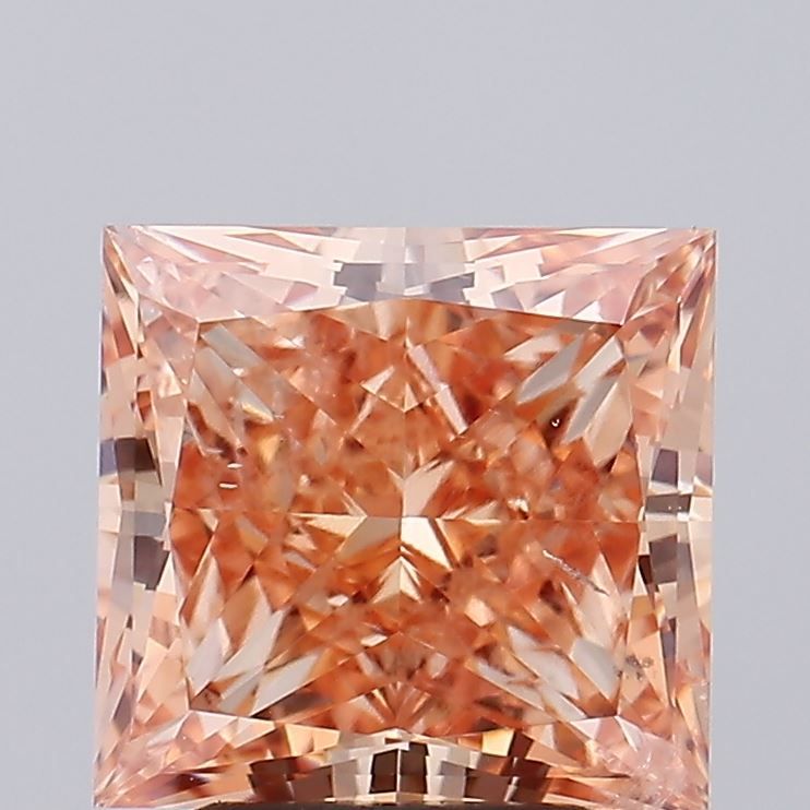 Princess Fancy Vivid Pinkish Orange Lab-grown Diamond 2.99ct SI1 loose diamond
