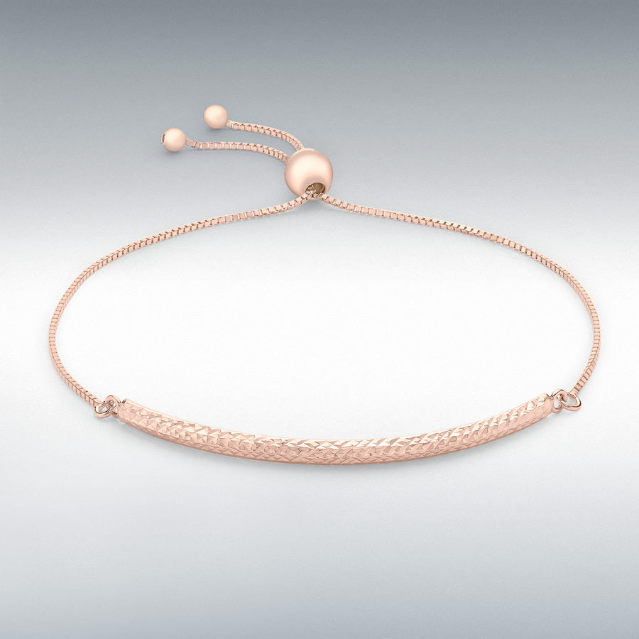 9ct Rose Gold Diamond-Cut Bar and Box Chain Adjustable Bracelet