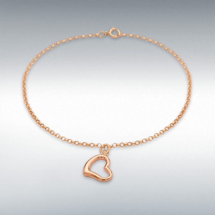 9ct Rose Gold Heart Charm Round Belcher Chain Bracelet