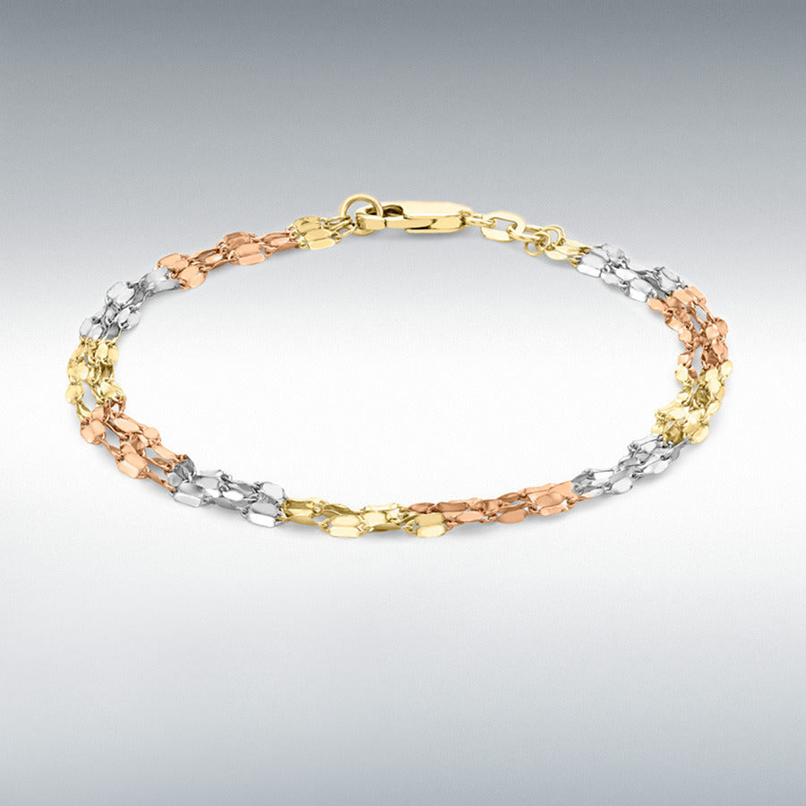 9ct Three-Colour Gold 3-Strand Forzatina Chain Bracelet