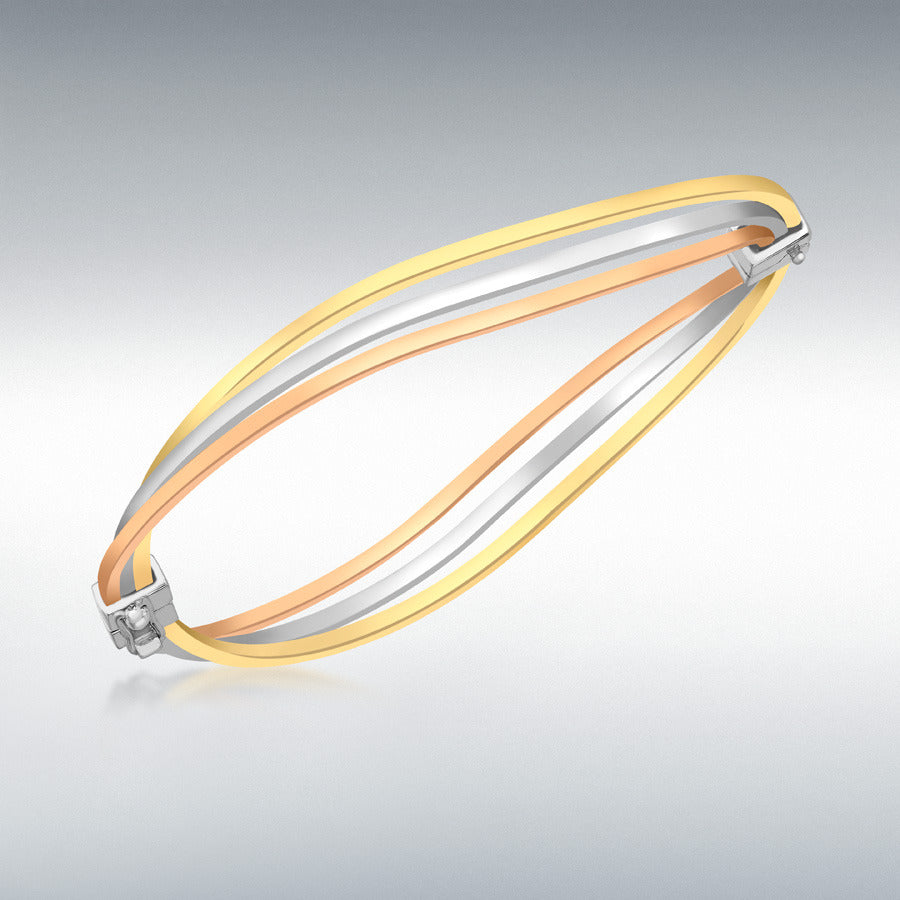 9ct Three-Colour Gold 7.5mm Wave Bangle