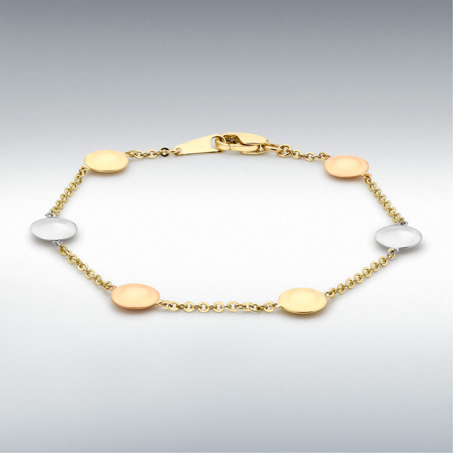 9ct Three-Colour Gold Disc Link Bracelet