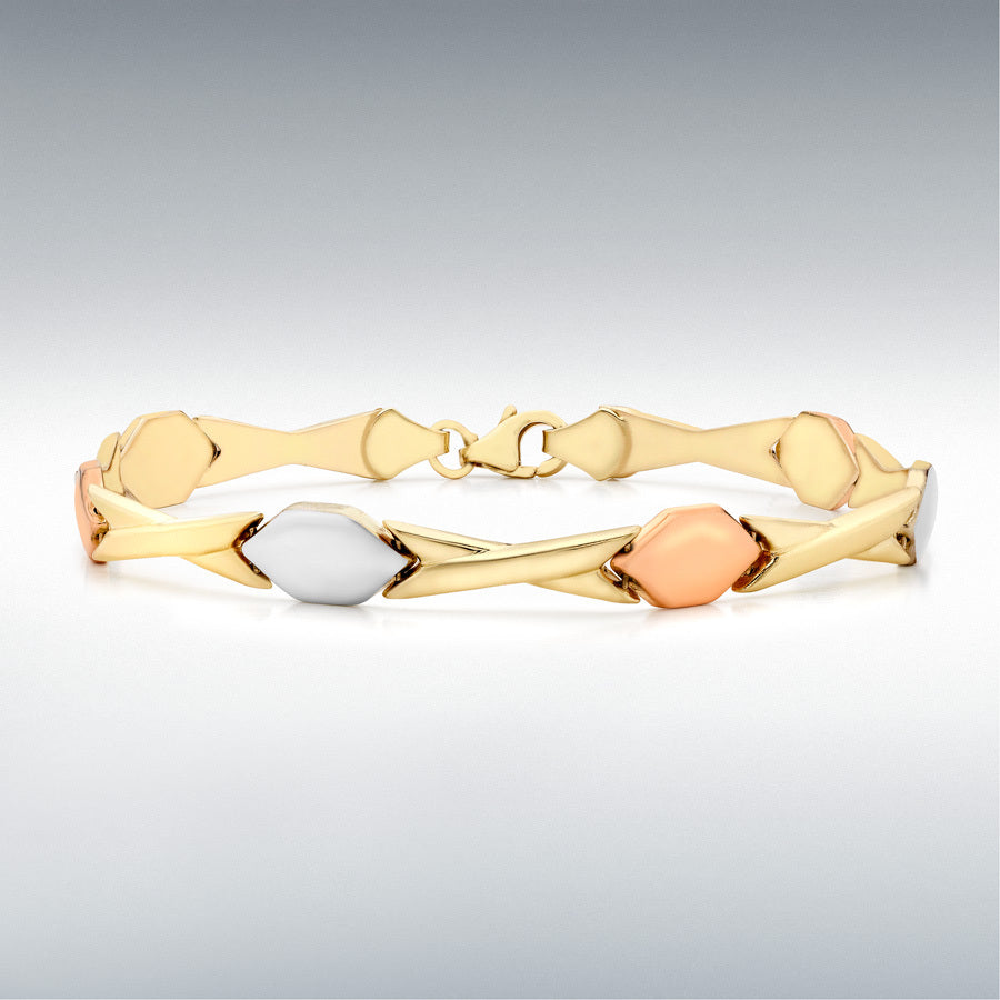 9ct Three-Colour Gold Hugs and Kisses Link Bracelet