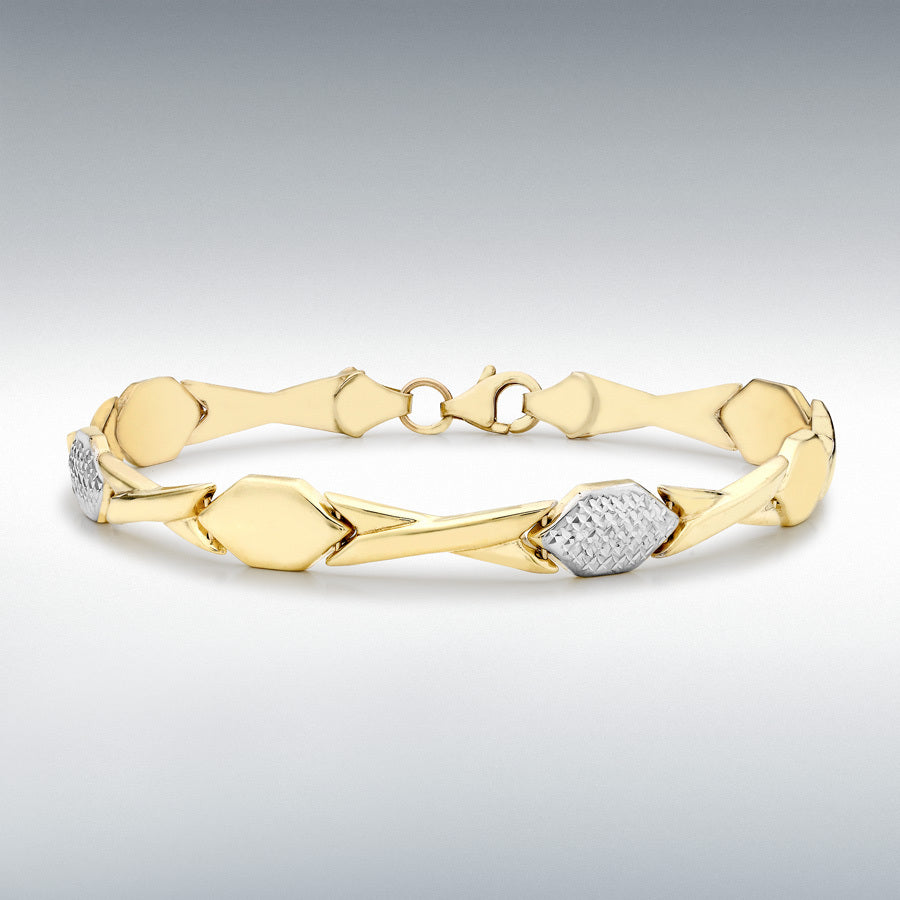 9ct Two-Colour Gold 7mm Diamond-Cut Hugs and Kisses Link Bracelet