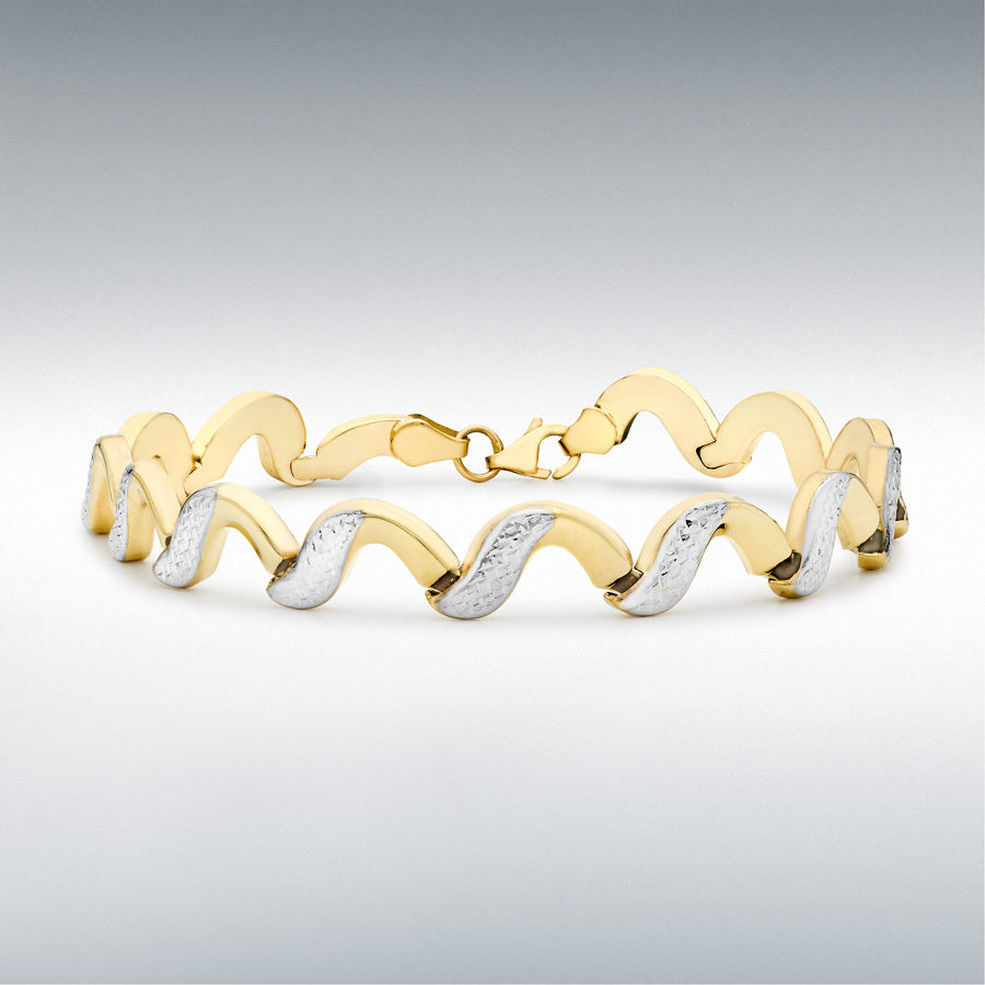 9ct Two-Colour Gold 8mm Diamond-Cut Wave Link Bracelet